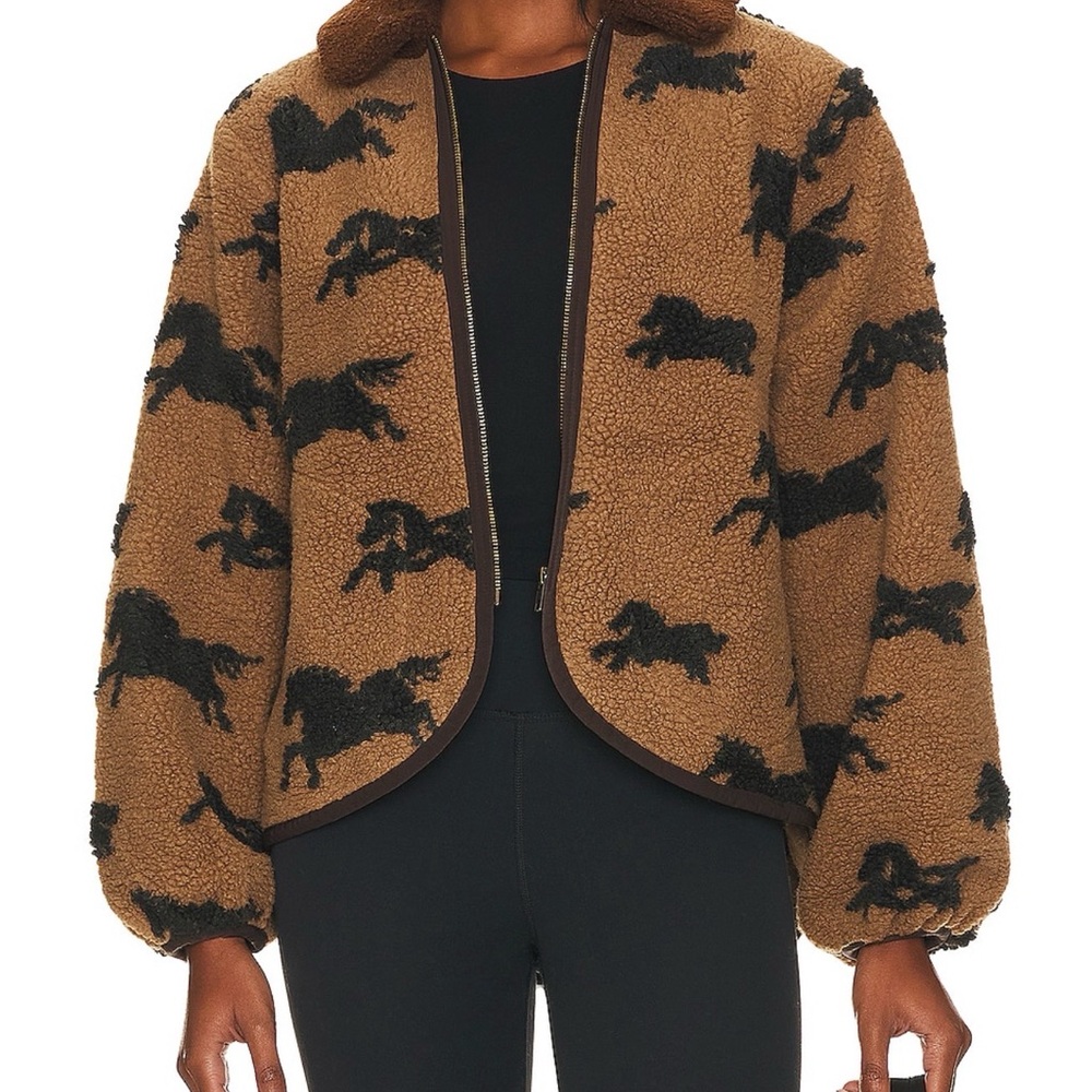 THE GREAT. Brown and Black Teddy Jacket